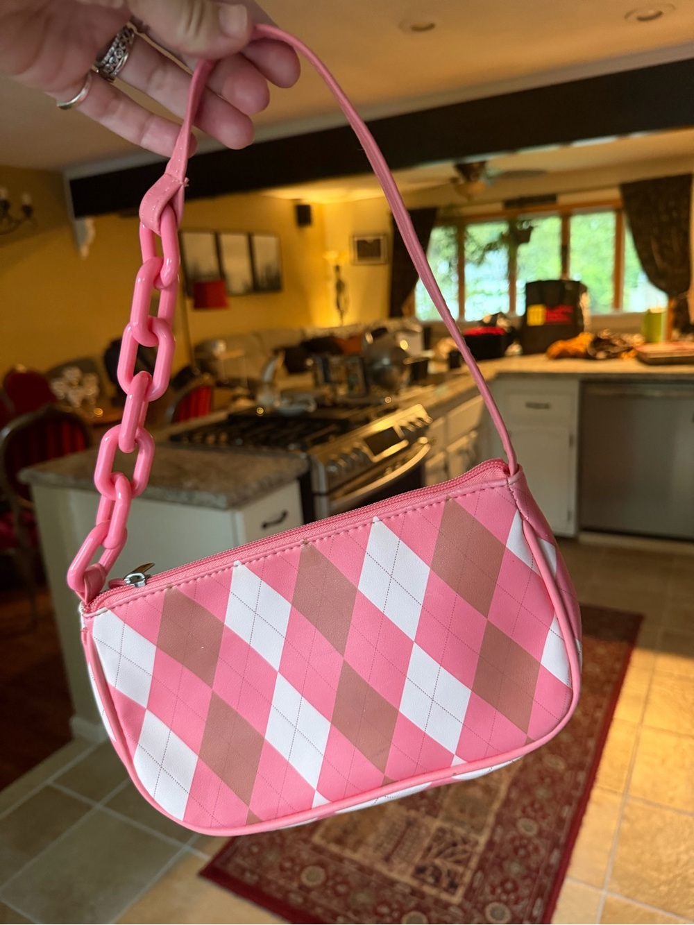 Pink Argyle Shoulder Bag - Women